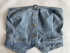 Denim Strapless Button Up Tube Top Corset Vest Light Wash Women's Size M Smocked