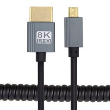 Coiled Micro HDMI 2.1 -D to HDMI Stretch Cable 100cm for HDTV Laptop Monitor