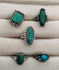 Lot of 5 Vintage Sterling Silver Native American Navajo Turquoise Rings