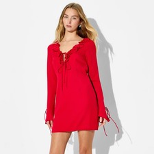 Women Bell Long Sleeve Mini Bodycon Dress - Wild Fable Red XL