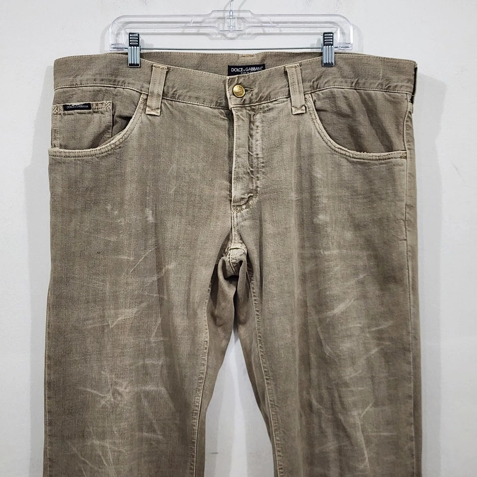 Vintage Original Dolce Gabbana DG Logo Straight-Leg Denim Jeans Beige W40 L38 - Image 2 of 4