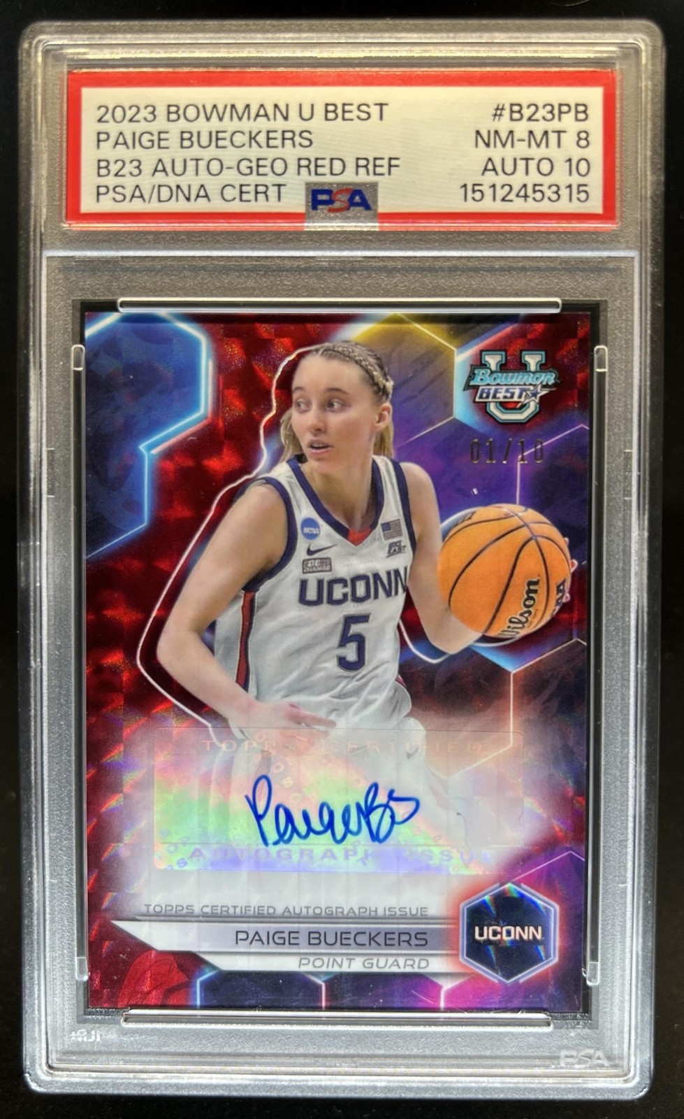 2023-24 Bowman Best U Paige Bueckers Best of 2023 Auto Geometric Red #/10 PSA 8