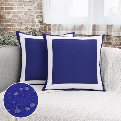 Navy Blue Outdoor Throw Pillow Covers Waterproof 18x18 Set of