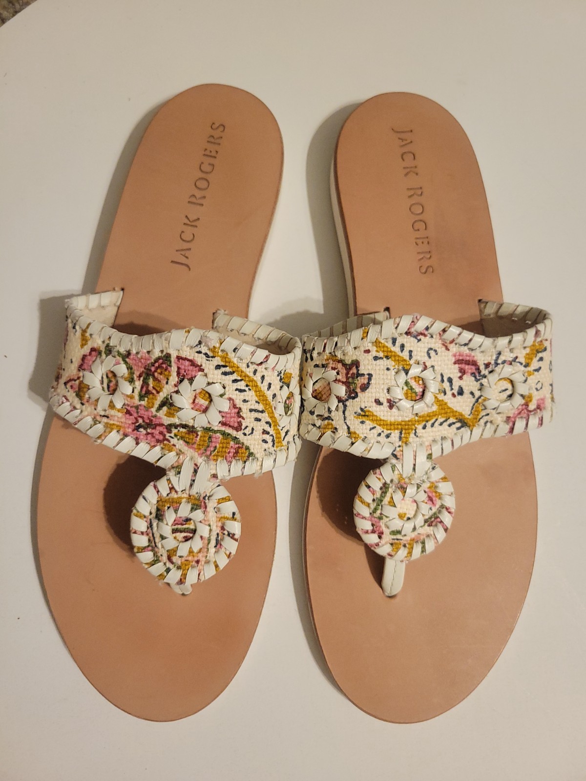 Jack Rogers Spartina Thong Sandals Womens Size 8.5 Floral Whipstitch
