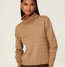 Veronica Beard Lova Cable Knit Sweater Medium Cowl Neck Camel Tan 350