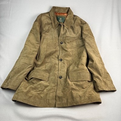 Orvis Mens XL Tan Suede Leather Field Coat Quilted Lining Barn Jacket Brown