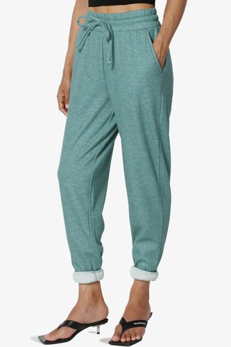 TheMogan S~3X Casual Melange Fleece Elastic Drawstring High Waist Jogger Pants - Picture 23 of 80