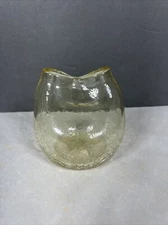 VTG Blenko Pinched Light Yellow  Crackle Glass double bud vase
