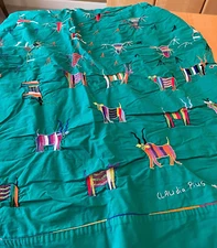 CLAUDIA PIUS HANDCRAFTED EMBROIDERED LARGE WALL HANGING STEER ELEPHANTS COLORFUL