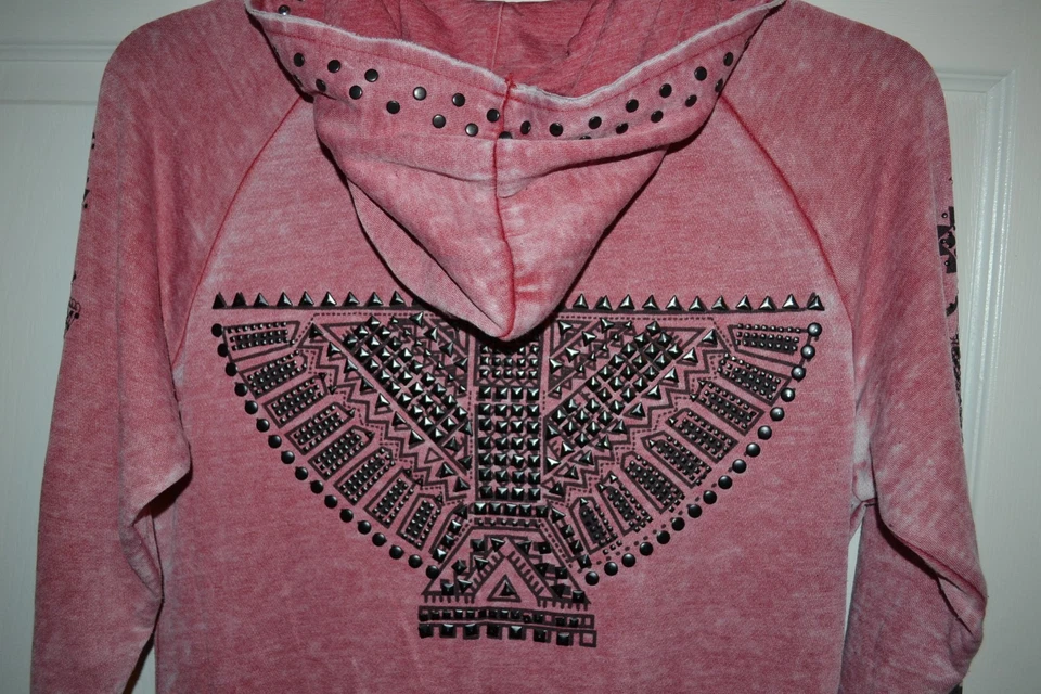 Cowgirl Tuff Women's Red Burnout Aztec Stud Zip Hoodie, JACKET Size MED $85 - Image 2 of 4