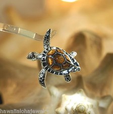 33MM 925 STER SILVER GENUINE INLAID KOA WOOD HAWAIIAN HONU SEA TURTLE PENDANT