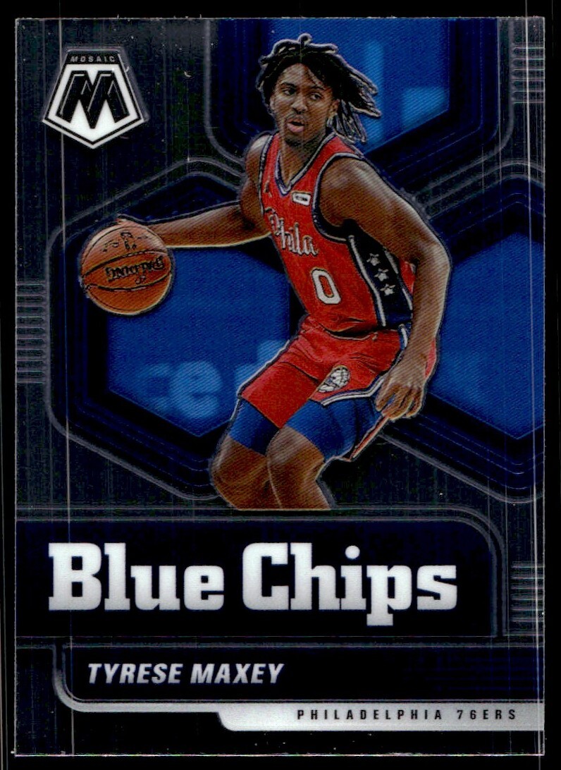 2020-21 Panini Mosaic Blue Chips Tyrese Maxey Rookie A62 Philadelphia 76ers #8