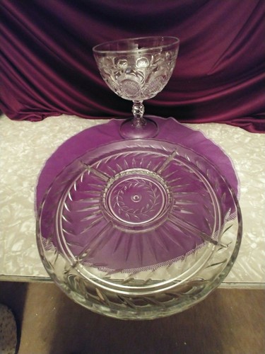 PARTY CENTER PCS SERVING TRAY DIVIDED 5 SECTION PEDESTAL PRESSED GLASS BOWL - Picture 5 of 11