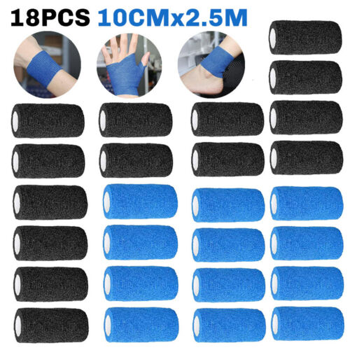 18 Rolls Cohesive Elastic Bandage Adhesive Wrist Ankle Gauze Tape Vet Wrap 10cm - Picture 23 of 26