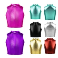 Kids Girl's Vest Training Tops Performance Crop Top Stage Blouse Ballroom Gym
