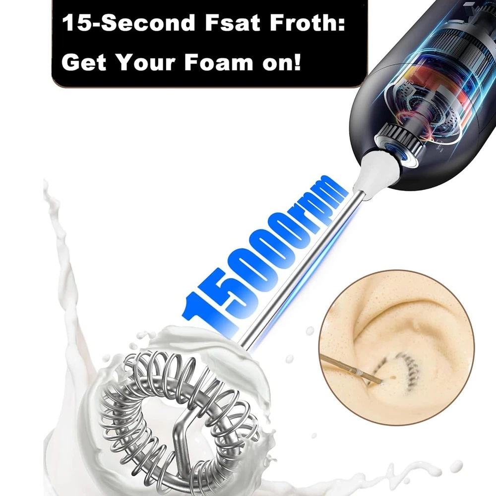 Milk Frother Rechargeable, Handheld Milk Frother, Electric Whisk Beater Foam ...