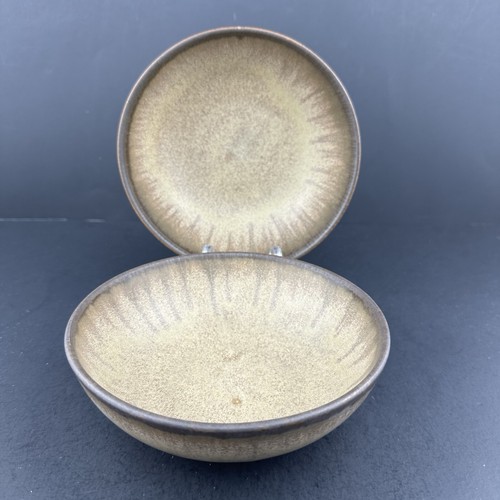 Denby ROMANY BROWN Cereal Bowls (2) Speckled Tan Glaze Superior Condition