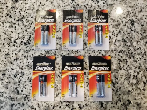 6 Retail Packs Energizer Alkaline Batteries, AAAA E96BP-2, 12 PCS ttl. Date 2023