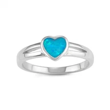 Sterling Silver Blue Inlay Opal Heart Ring