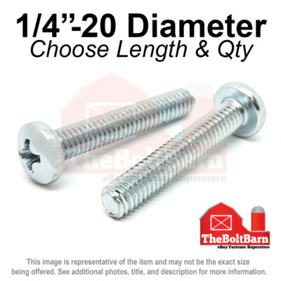 1/4''-20 Phillips Pan Head Machine Screws Bolts Zinc Coarse (Pick Length & Qty)