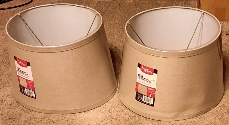 2 Homes and Gardens Accent Tapered Drum LAMP SHADE Burlap w/Gold Support.