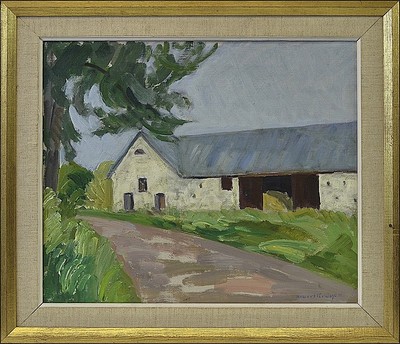 Ölbild Impressionist Albert Krüger Sommerlandschaft in Schweden 50 x 58 cm