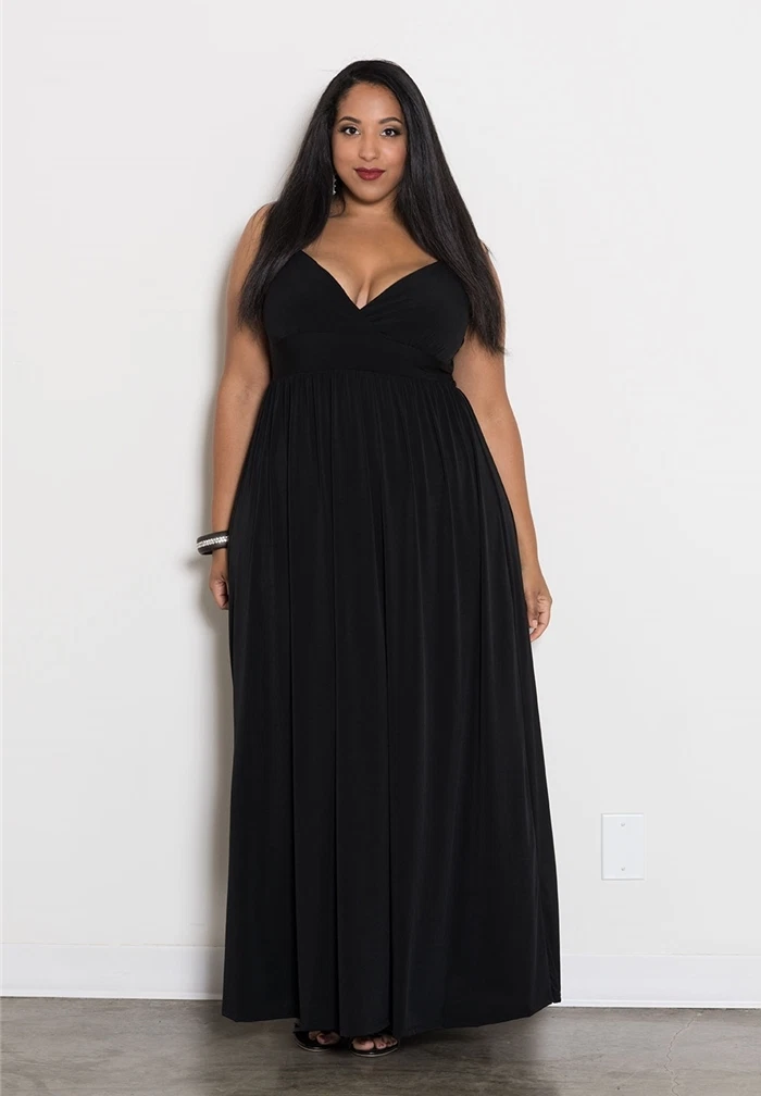 Plus Size Maxi Dress 1X-3X Empire Waist Sleeveless Polyester Blend