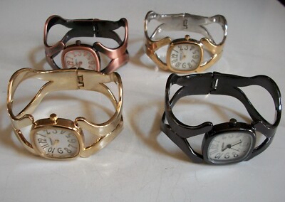 WOMEN NUMBER DIAL SILVER, GOLD, HEMATITE, ROSE GOLD FINISH FASHION BANGLE WATCH