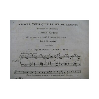 Zimmerman Joseph Believe You Qu'Elle M'Aime Encore? Gesang Piano ca1830