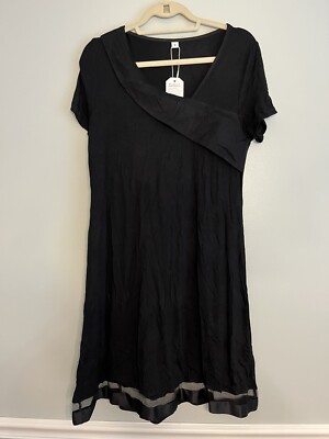 NWT Black Knit A Line Dress Asymmetric Top Mesh Flare Hem Womens Medium |  eBay