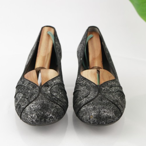 Ara Womens Gabrielle Pump Size 8 H Black Silver Python Block Heel Comfy Shoe - Picture 2 of 13