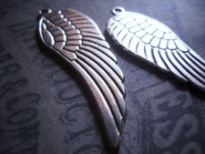 2 Large Angel Wing Pendants Antiqued Silver Tone Wing Charms 2 Sided 50mm