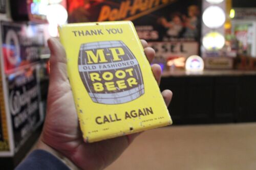 RARE 1950s CALL AGAIN M-P ROOT BEER STAMPED PAINTED METAL DOOR SIGN SODA POP 7UP - Picture 15 of 15