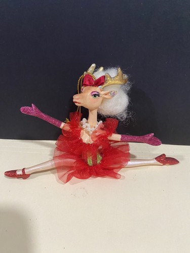 Vtg Katherine’s Collection Dancing Reindeer,Glitter,Tutu,Pearls,Bow,4”T X 6”Long