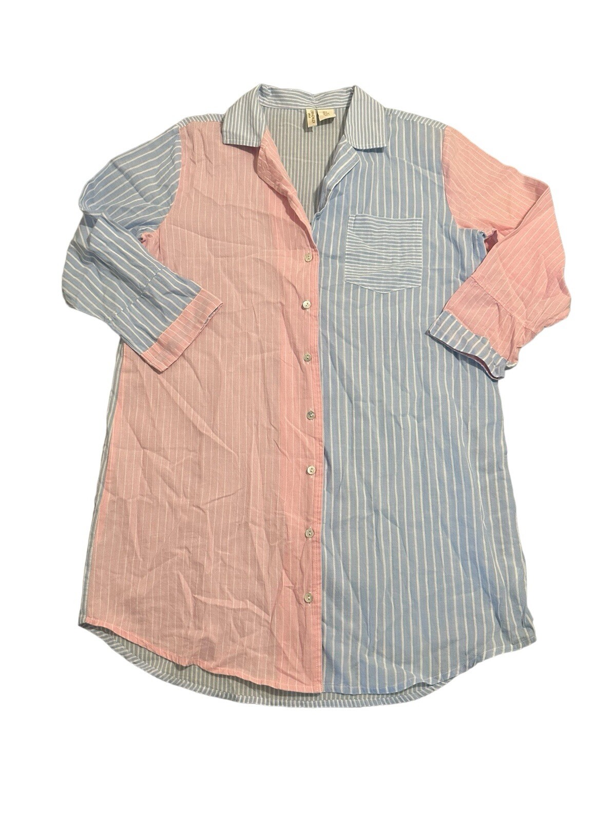 Cynthia Rowley Sleepwear 100% Cotton Blue Pink Stripe Sleep Shirt - Main Image