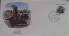 CMI) 1987. MALAWI. AQUATIC FAUNA. FDC. HIPPOPOTAMUS. XF