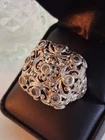 Huge Vintage Open Filigree CZ Scroll Dome Statement Ring Size 8 Sterling Silver