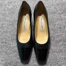 ETIENNE AIGNER Black Leather Cap Toe Block Heel Strada Pumps Shoes Size 8M