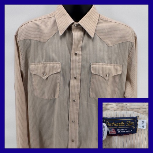Vtg Panhandle Slim Western Shirt Mens 16.5 x 38 Pearl Snap Made in USA Striped