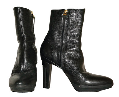 FENDI Black Premium Leather Platform Zip-Up Ankle Boots EUR 38 ITALY