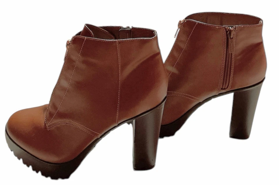 Botín Breckelles DD64 Mujer Cuero sintético Puntera Almendra Tacón Grueso Plataforma Cremallera Foto 3 de 4