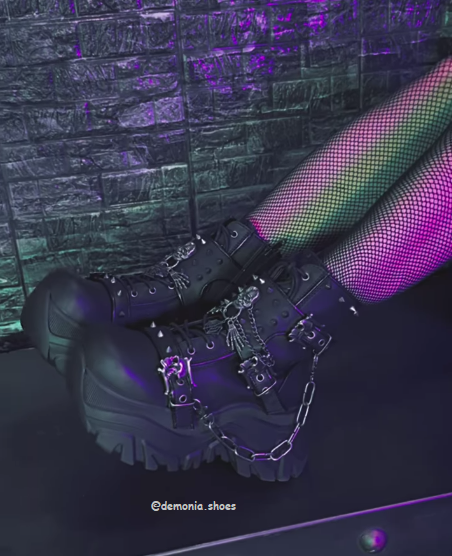 Black Platform Cyber Punk Goth Lace Up Skulls Combat Boots Spikes Studs Demonia