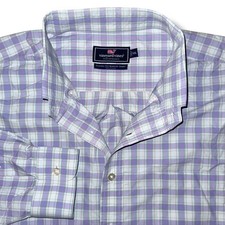 Vineyard Vines Performance Classic Fit Murray Shirt Purple Plaid XXL 100 Nylon