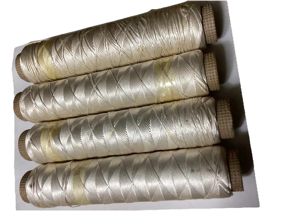 Vintage 9” Industrial Spool Polyester Satin Shiny Heavy Duty Thread Lot 4 -Cream - Image 3 of 4