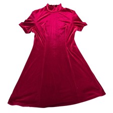 Velvet Mock Neck A-Line Dress Vintage Red 10 Holiday 90s Whimsigoth