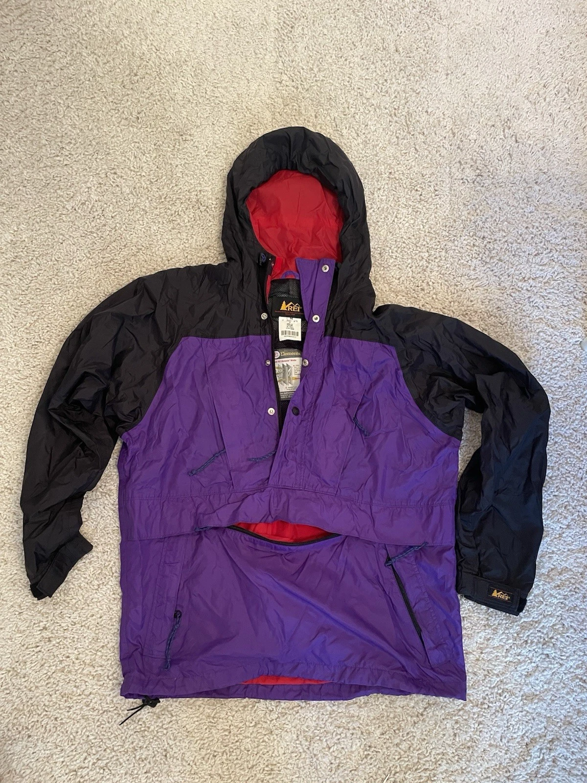 REI Elements Stowable Unisex Size M Purple/Black Ultra Light Waterproof Jacket
