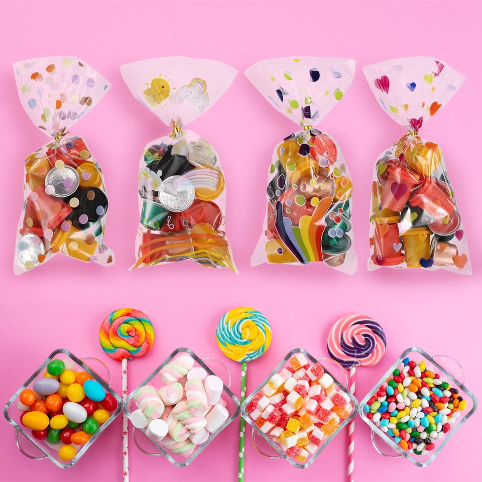 100 Pcs 10.6"x5.1" Cellophanes Treat Bags with Twist Ties (Football, Black) Foto 4 de 4