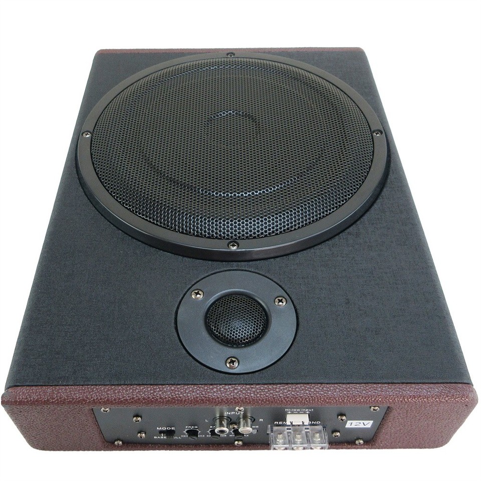 10" 600W Slim Under-Seat Powered Subwoofer For Car/Truck - With Amp Kit - AB Black Aluminum Alloy