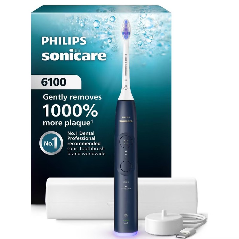 Philips Sonicare 6100 Rechargeable Electric Toothbrush with Travel Case - Black