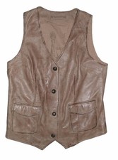 David Moore - Women's Leather Vest / Smooth Leather Vest in Khaki Size 40